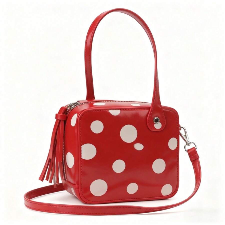 Top Handle Patent Bag - Womens Red Polka Dot Cube Box