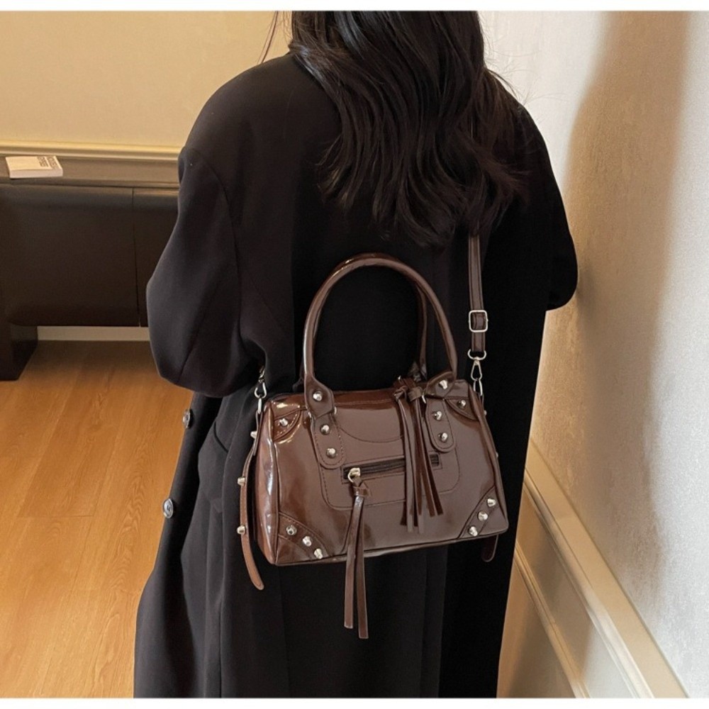 Top Handle Patent Bag - Fashion Rivets Pillow Bag Patent Leather