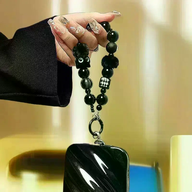 Luxury Bags Women - Luxury Black Fluffy Cat Phone Strap