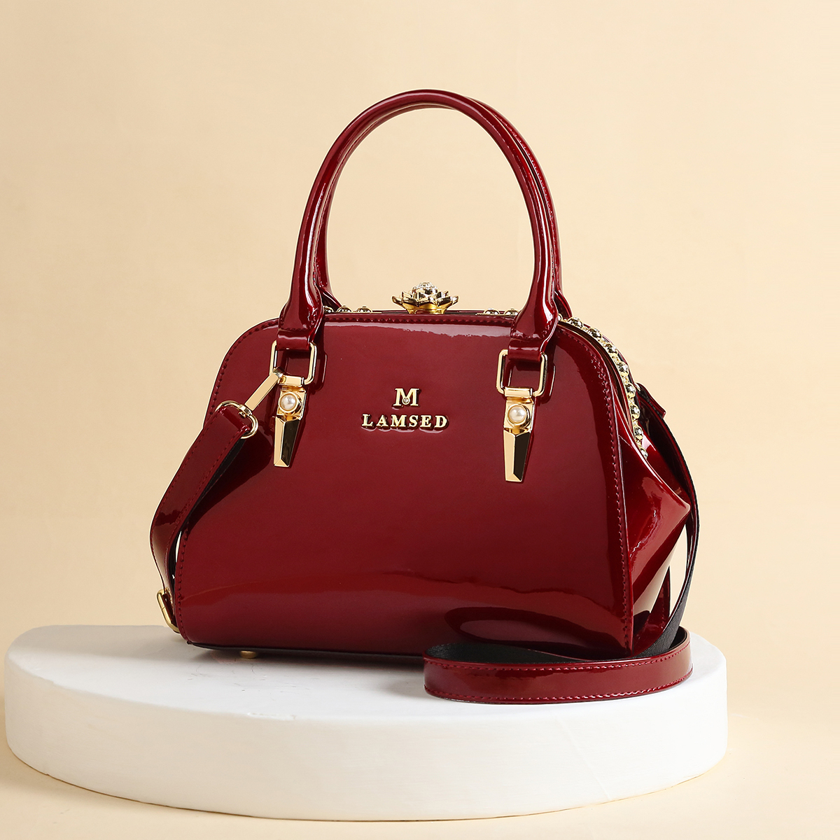 Top Handle Patent Bag - Glamorous Glossy Patent Satchel Tote -