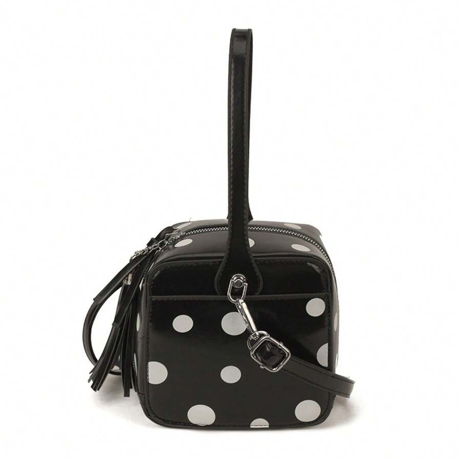 Womens Red Polka Dot Cube Box  – обзор и цена Top Handle Patent Bag