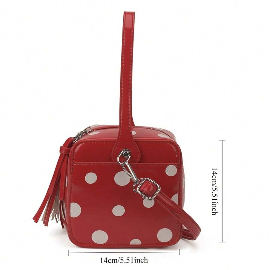 Womens Red Polka Dot Cube Box  – обзор и цена Top Handle Patent Bag
