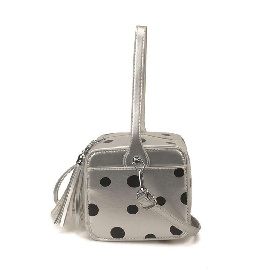 Womens Red Polka Dot Cube Box  – обзор и цена Top Handle Patent Bag