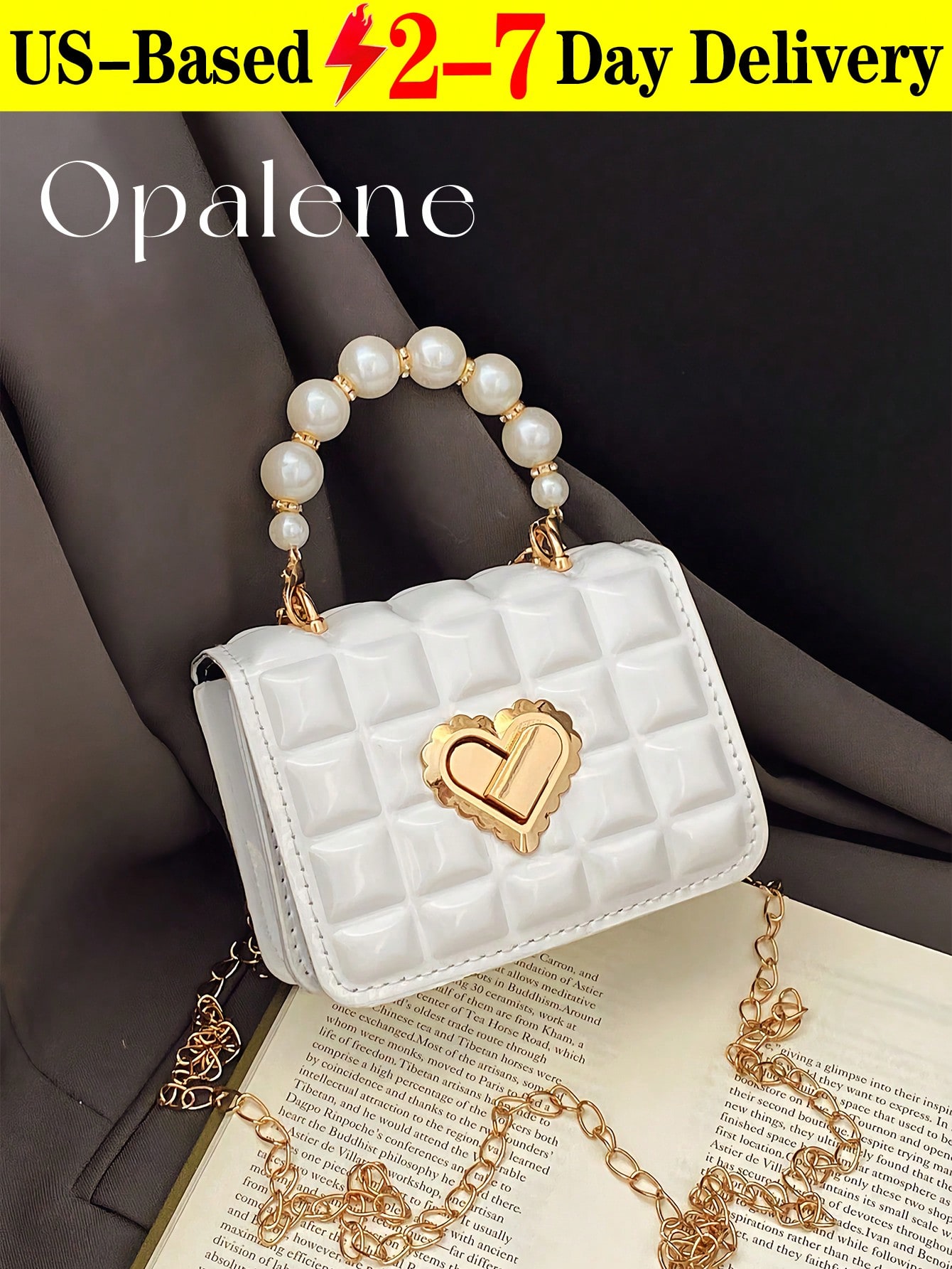 Mini Faux Pearl Embellished Qu – обзор и цена Top Handle Patent Bag